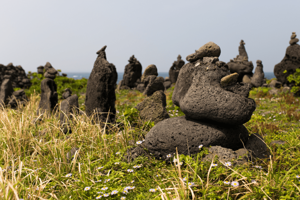 หินลาวาที่เป็นเอกลักษณ์ของเกาะเชจู ก็สามารถพบได้ที่เกาะอูโดเช่นกัน
